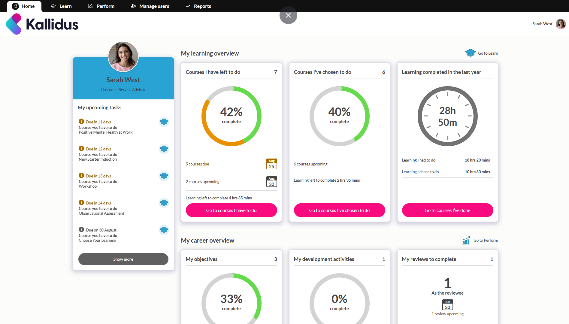 screenshot of Kallidus Learn